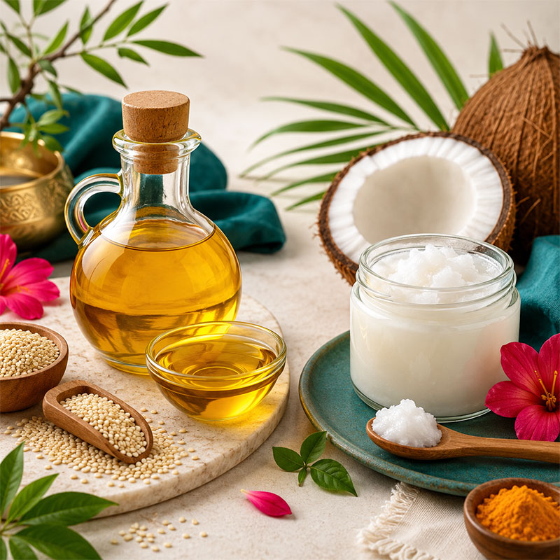 Oil Pulling için susam yağı ve hindistancevizi yağı