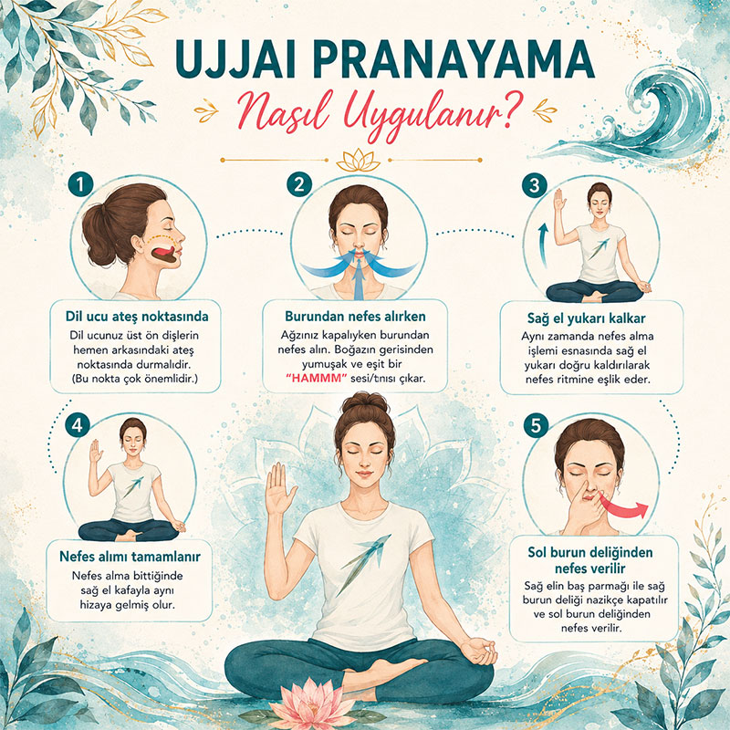 Ujjai Pranayama nefes tekniğinin adım adım uygulanışı