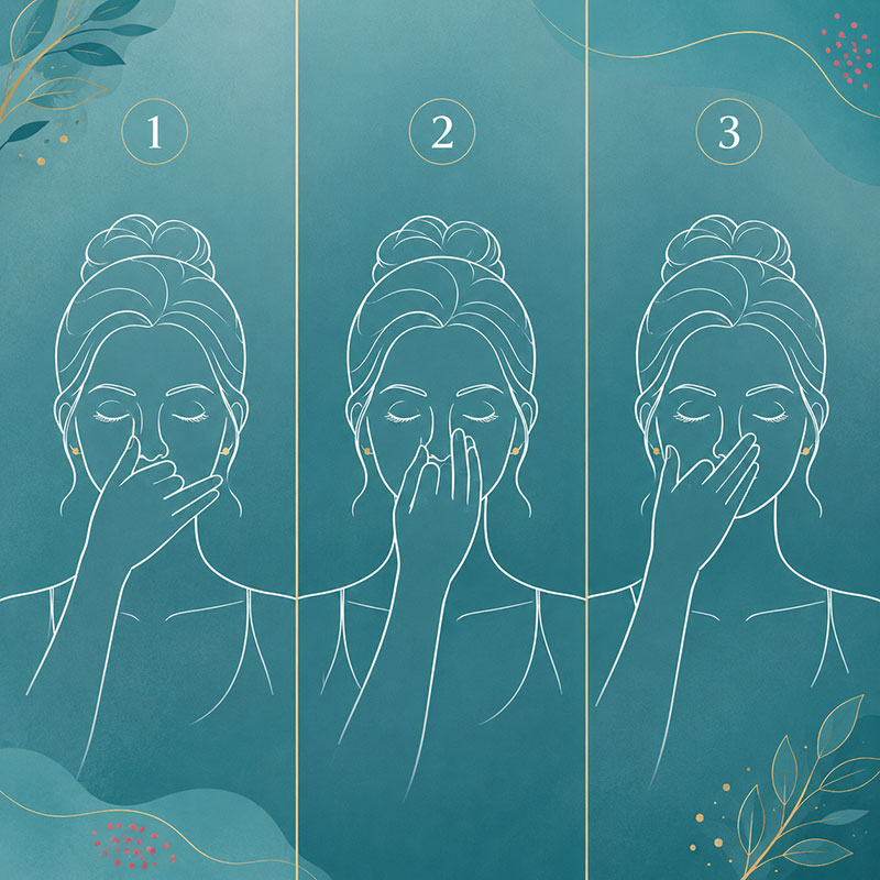 Hand and finger position for Anuloma Viloma alternate nostril breathing