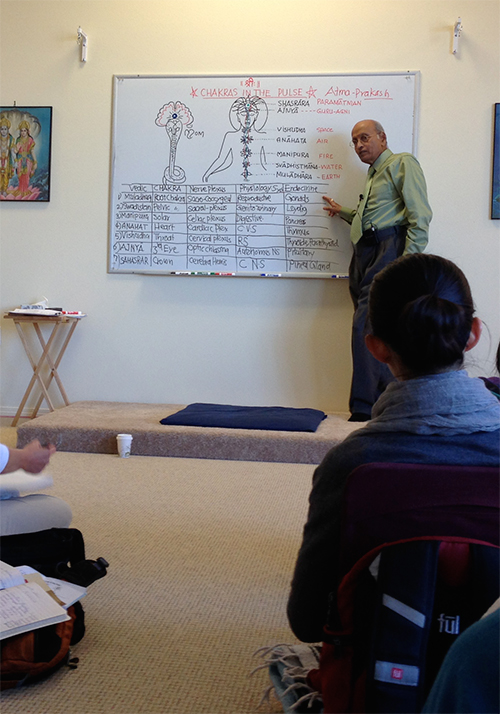 Dr. Vasant Lad teaching Ayurveda, pulse assessment and the traditional chakra system